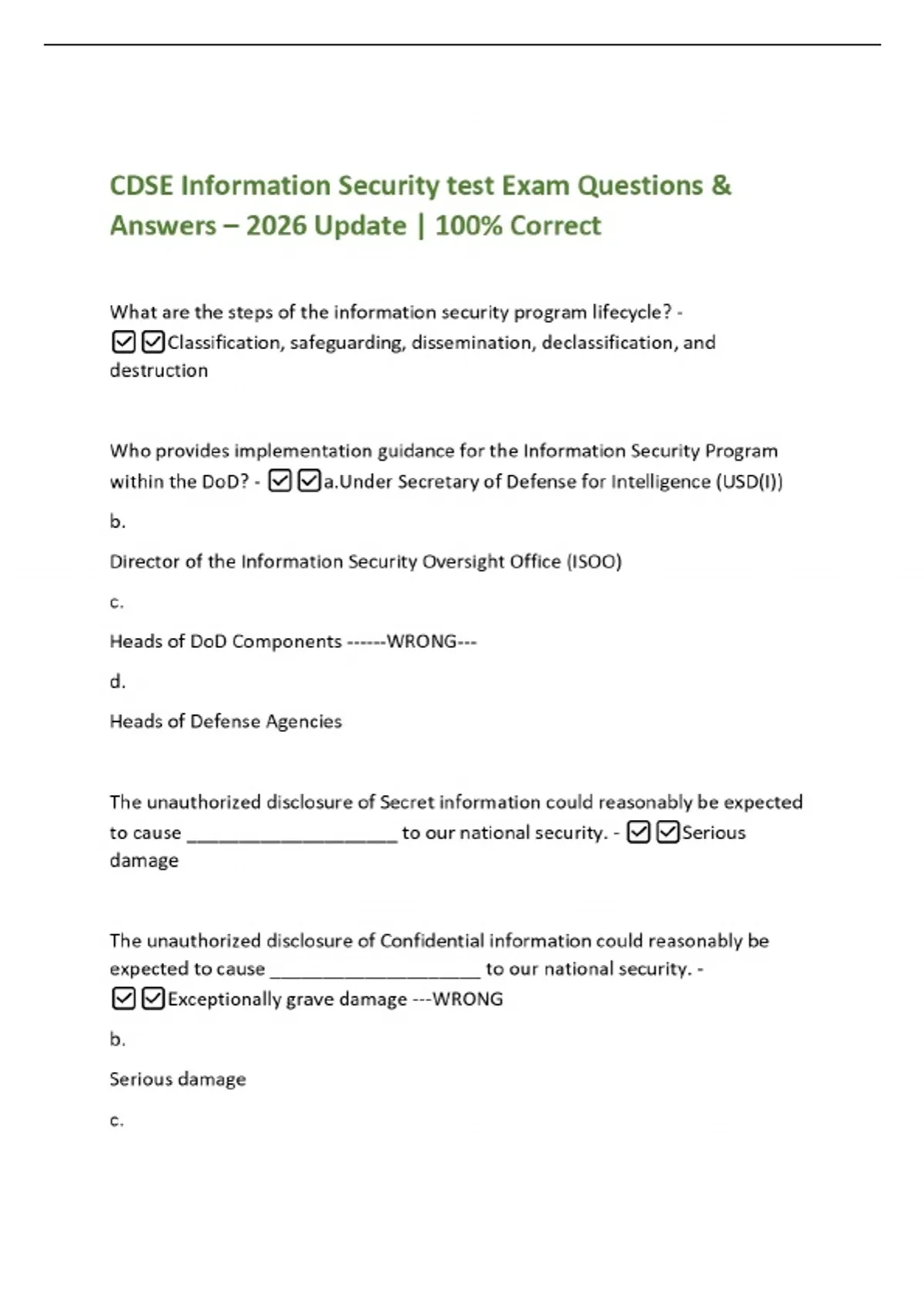 CDSE Information Security test Exam Questions & Answers – 2026 Update ...