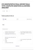 NYU BIOSTATISTICS FINAL NEWEST EXAM WITH COMPLETE QUESTIONS & ANSWERS 2026&sol;2027