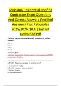 Louisiana Residential Roofing &NewLine;Contractor Exam Questions &NewLine;And Correct Answers &lpar;Verified &NewLine;Answers&rpar; Plus Rationales &NewLine;2025&sol;2026 Q&A &vert; Instant &NewLine;Download Pdf 