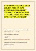 NURS 507 ACTUAL FINAL EXAM &NewLine;2026&sol;2027 WITH 100 REAL &NewLine;QUESTIONS AND CORRECT &NewLine;ANSWERS &vert; ALREADY GRADED &NewLine;A&plus; &vert; GUARANTEED PASS &vert; NURS &NewLine;507 LATEST EXAM 2026&sol;2027 