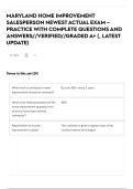 MARYLAND HOME IMPROVEMENT SALESPERSON NEWEST ACTUAL EXAM &ndash; PRACTICE WITH COMPLETE QUESTIONS AND ANSWERS&sol;&sol;VERIFIED&sol;&sol;GRADED A&plus; &lpar;&comma; LATEST UPDATE&rpar;