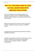 BIO 101 LECTURE EXAM &num;2 2026 &NewLine;ACTUAL QUESTIONS WITH &NewLine;VERIFIED SOLUTIONS&period; 