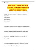 BIOLOGY I EXAM &num;1 2026 &NewLine;ACTUAL QUESTIONS WITH &NewLine;VERIFIED SOLUTIONS&period; 