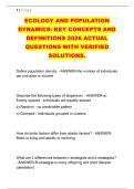 ECOLOGY AND POPULATION &NewLine;DYNAMICS&colon; KEY CONCEPTS AND &NewLine;DEFINITIONS 2026 ACTUAL &NewLine;QUESTIONS WITH VERIFIED &NewLine;SOLUTIONS&period; 