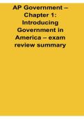 AP Government Chapter 1 Introducing Government in America Exam Review Summary 2025&sol; 2026 Updated with Solution