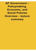 AP Government Policymaking Economic and Social Policies Overview Lecture Summary 2025&sol; 2026 Updated with Solution