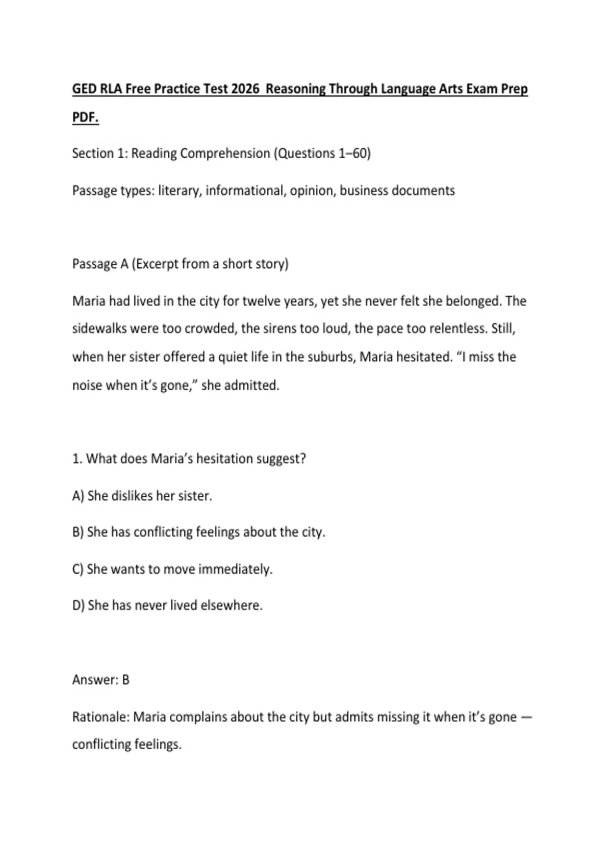 GED RLA Free Practice Test 2026 Reasoning Through Language Arts Exam ...
