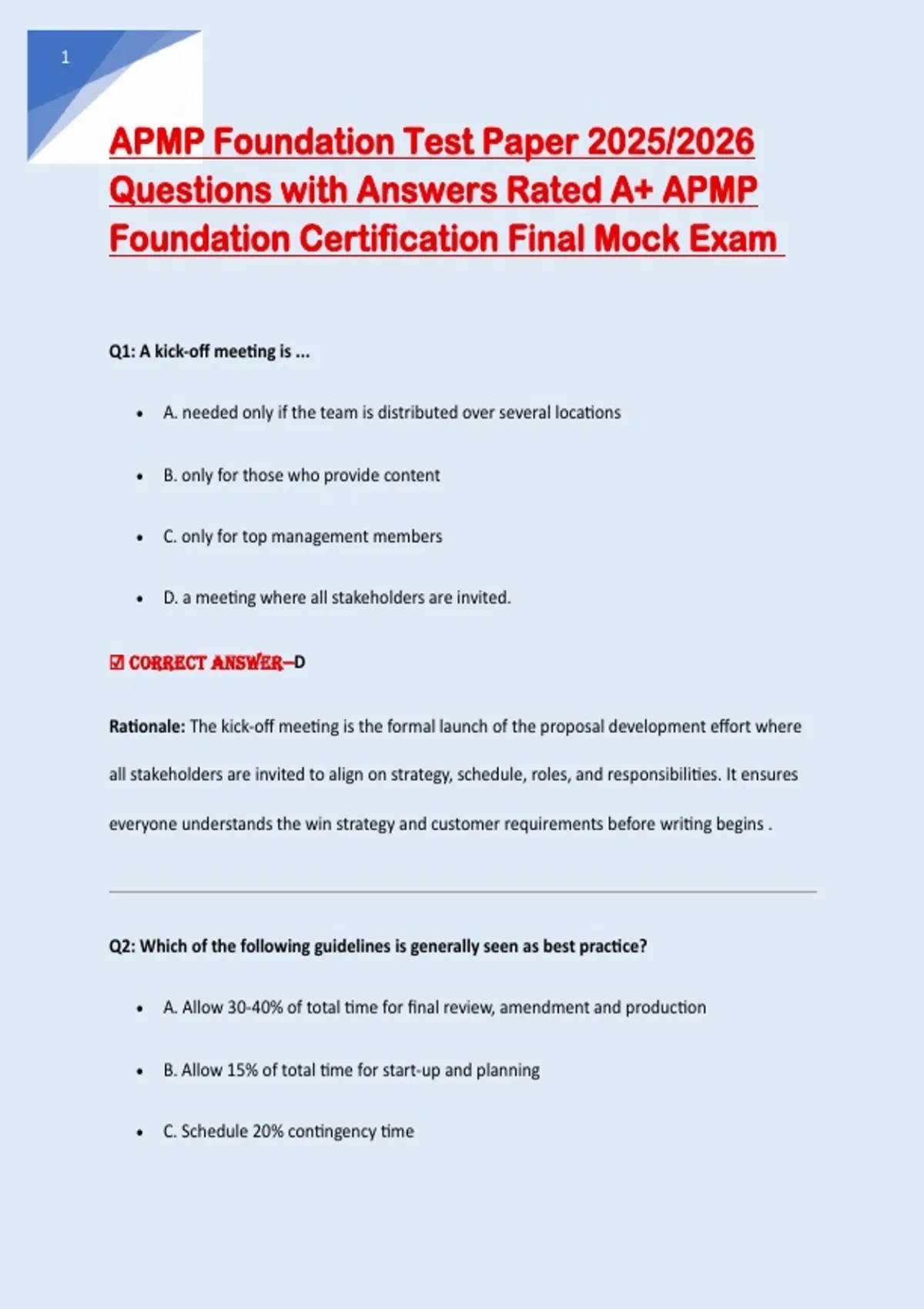APMP Foundation Test Paper 2025/2026 Questions with Answers Rated A+ ...
