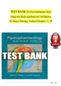 TEST BANK For Psychopharmacology &NewLine;Drugs the Brain and Behavior 3rd Edition &NewLine;By Meyer Nursing&comma; Verified Chapters 1 - 20