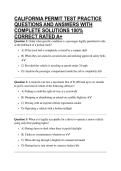 CALIFORNIA PERMIT TEST PRACTICE QUESTIONS AND ANSWERS WITH COMPLETE SOLUTIONS 100&percnt; CORRECT RATED A&plus;