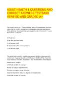 ADULT HEALTH 1 QUESTIONS AND CORRECT ANSWERS TESTBANK VERIFIED AND GRADED A&plus;