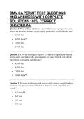 DMV CA PERMIT TEST QUESTIONS AND ANSWERS WITH COMPLETE SOLUTIONS 100&percnt; CORRECT &lpar;GRADED A&plus;&rpar;