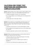 CALIFORNIA DMV PERMIT TEST QUESTIONS AND ANSWERS WITH COMPLETE SOLUTIONS