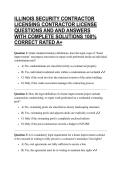 ILLINOIS SECURITY CONTRACTOR LICENSING CONTRACTOR LICENSE QUESTIONS AND AND ANSWERS WITH COMPLETE SOLUTIONS 100&percnt; CORRECT RATED A&plus;