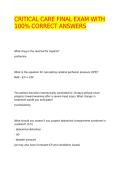 CRITICAL CARE FINAL EXAM WITH 100&percnt; CORRECT ANSWERS 