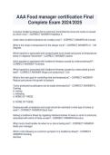 AAA Food Manager Certification Final Exam 2024&sol;2025 &ndash; Complete Practice Exam Questions and Verified Answers for Food Safety Certification Preparation