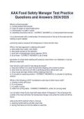 AAA Food Safety Manager Test Practice Questions and Answers 2024&sol;2025 &ndash; Practice Questions with Answers