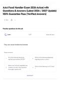 AAA Food Handler Exam 2026 Actual with Questions & Answers &lpar;Latest 2026 &sol; 2027 Update&rpar; 100&percnt; Guarantee Pass &lpar;Verified Answers&rpar;