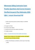 Minnesota Siding Contractor Exam &NewLine;Practice Questions And Correct Answers &NewLine;&lpar;Verified Answers&rpar; Plus Rationales 2026 &NewLine;Q&A &vert; Instant Download Pdf 