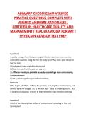 ABQUARP CHCQM EXAM VERIFIED PRACTICE QUESTIONS COMPLETE WITH VERIFIED ANSWERS RATIONALES &vert; CERTIFIED IN HEALTHCARE QUALITY AND MANAGEMENT &vert; REAL EXAM Q&A FORMAT &vert; PHYSICIAN ADVISOR TEST PREP