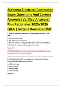 Alabama Electrical Contractor &NewLine;Exam Questions And Correct &NewLine;Answers &lpar;Verified Answers&rpar; &NewLine;Plus Rationales 2025&sol;2026 &NewLine;Q&A &vert; Instant Download Pdf 