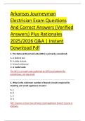 Arkansas Journeyman &NewLine;Electrician Exam Questions &NewLine;And Correct Answers &lpar;Verified &NewLine;Answers&rpar; Plus Rationales &NewLine;2025&sol;2026 Q&A &vert; Instant &NewLine;Download Pdf 