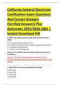 California General Electrician &NewLine;Certification Exam Questions &NewLine;And Correct Answers &NewLine;&lpar;Verified Answers&rpar; Plus &NewLine;Rationales 2025&sol;2026 Q&A &vert; &NewLine;Instant Download Pdf 
