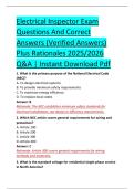 Electrical Inspector Exam &NewLine;Questions And Correct &NewLine;Answers &lpar;Verified Answers&rpar; &NewLine;Plus Rationales 2025&sol;2026 &NewLine;Q&A &vert; Instant Download Pdf