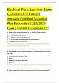 Electrical Plans Examiner Exam &NewLine;Questions And Correct &NewLine;Answers &lpar;Verified Answers&rpar; &NewLine;Plus Rationales 2025&sol;2026 &NewLine;Q&A &vert; Instant Download Pdf