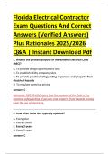 Florida Electrical Contractor &NewLine;Exam Questions And Correct &NewLine;Answers &lpar;Verified Answers&rpar; &NewLine;Plus Rationales 2025&sol;2026 &NewLine;Q&A &vert; Instant Download Pdf 