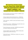 Microsoft Power BI Data Analyst &NewLine;Associate EXAM STUDY GUIDE 2026&sol;2027 &NewLine;COMPLETE QUESTIONS WITH VERIFIED &NewLine;CORRECT ANSWERS &vert;&vert; 100&percnt; &NewLine;GUARANTEED PASS <NEWEST VERSION> 
