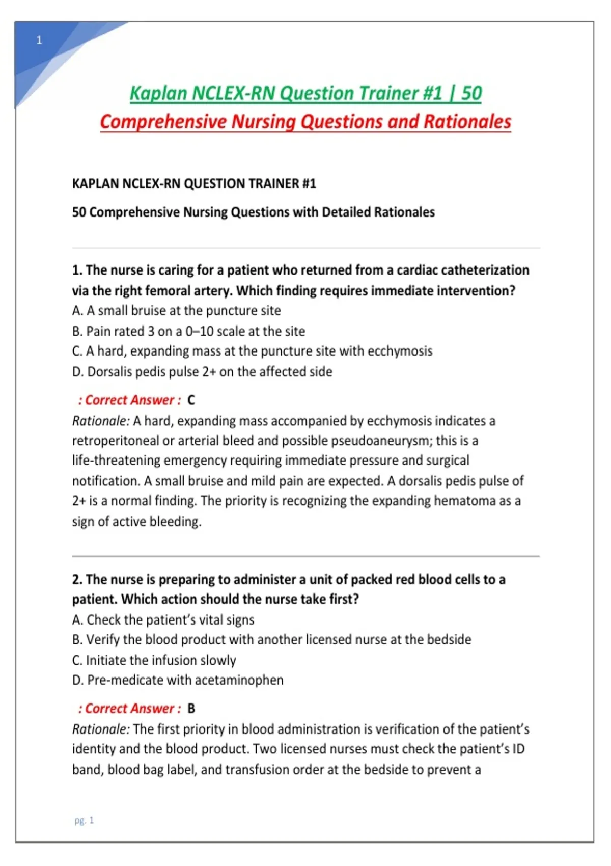 Kaplan NCLEX-RN Question Trainer #1 | 50 Comprehensive Nursing ...