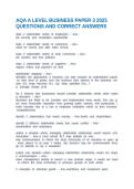 AQA A LEVEL BUSINESS PAPER 3 2025 QUESTIONS AND CORRECT ANSWERS
