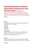 CERTIFIED MANAGEMENT ACCOUNTANT EXAM COMPLETE QUESTIONS WITH 100&percnt; VERIFIED ANSWERS MANAGEMENT ACCOUNTING&comma; FINANCIAL PLANNING&comma; ANALYSIS&comma; CONTROL&comma; DECISION SUPPORT&comma; AND PROFESSIONAL ETHICS 