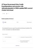 UT Texas Government Only Credit&NewLine;Exam&vert;&vert;questions and answers with&NewLine;rationales&sol;graded A&plus;&sol;2026 update&sol;100&percnt; correct&NewLine;&sol;instant download