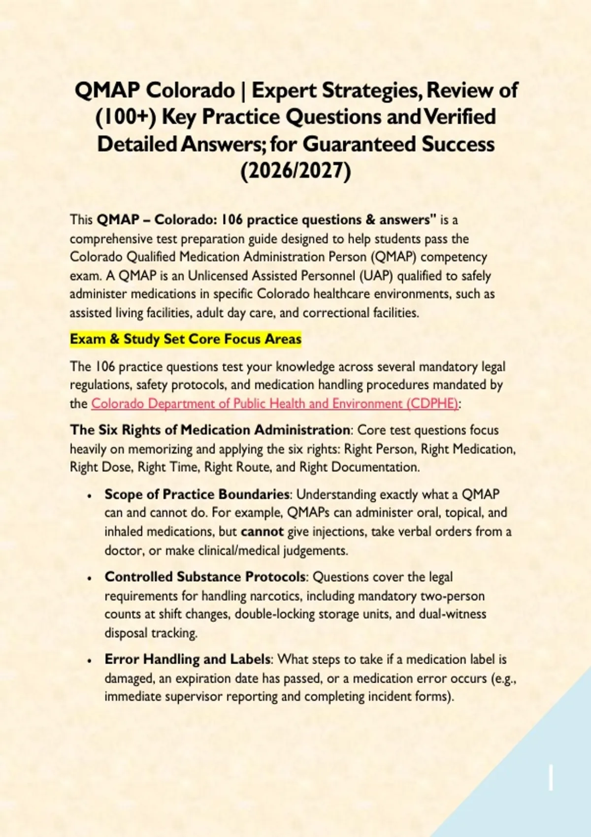 C0lorado QMAP Comprehensive Exam BUNDLE | Questions and Correct Answers ...