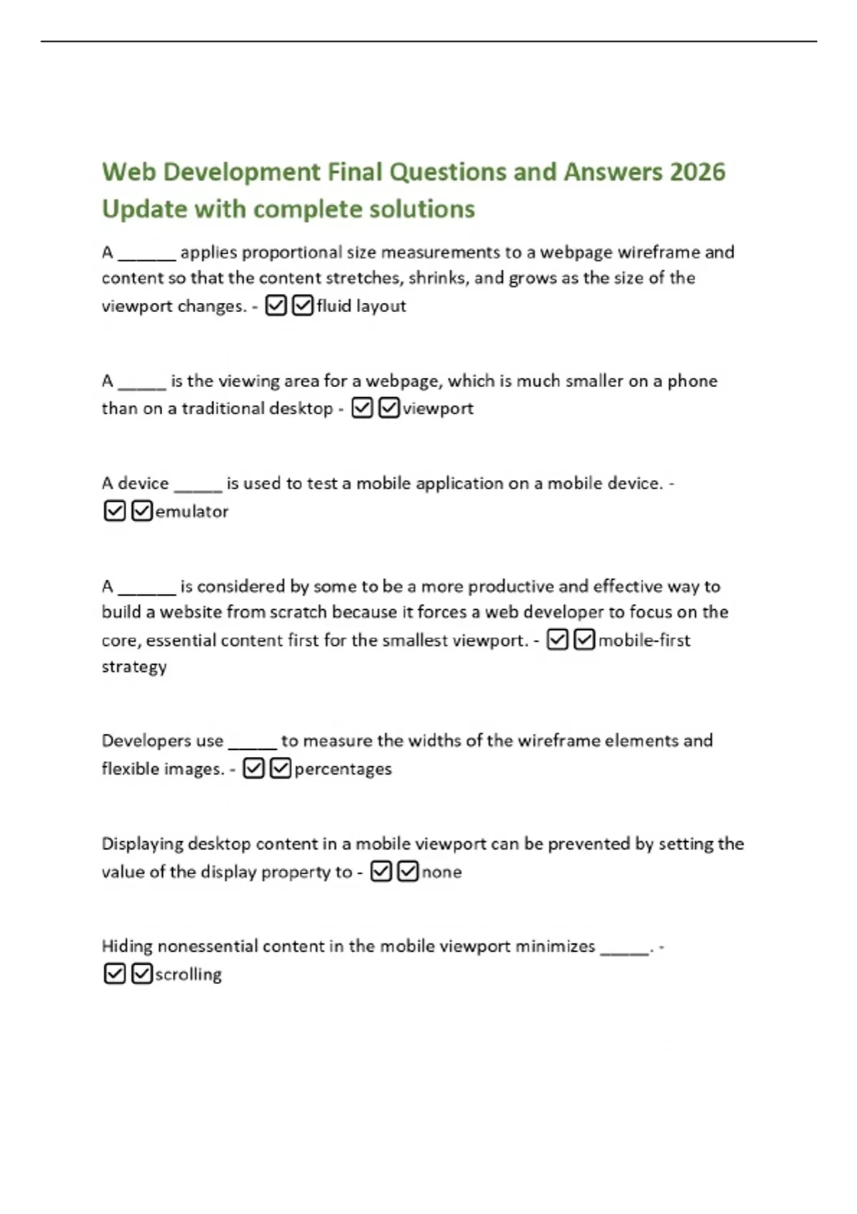 Web Development Final Questions and Answers 2026 Update with complete ...