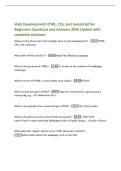 Web Development HTML&comma; CSS&comma; and JavaScript for&NewLine;Beginners Questions and Answers 2026 Update with&NewLine;complete solutions&NewLine;What are the three main technologies used in web development&quest; -HTML&comma;&NewLine;CSS&comma; and JavaScript&NewLine;What does HTML stand for&quest; -HyperText Markup Lan