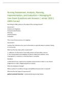 Nursing Assessment&comma; Analysis&comma; Planning&comma;&NewLine;Implementation&comma; and Evaluation &plus; Managing Pt&NewLine;Care Exam Questions and Answers &vert; winter 2026 &vert;&NewLine;100&percnt; Correct&NewLine;According to ANA&comma; what are the steps of the nursing process&quest;&NewLine;Assessment&NewLine;Analysis and diagnosis&NewLine;Outcome