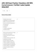 ARM 402 Exam Practice &vert; Questions with 100&percnt;&NewLine;Correct Answers &vert; Verified &vert; Latest Update&NewLine;2026&sol;2027