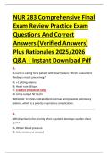 NUR 283 Comprehensive Final &NewLine;Exam Review Practice Exam &NewLine;Questions And Correct &NewLine;Answers &lpar;Verified Answers&rpar; &NewLine;Plus Rationales 2025&sol;2026 &NewLine;Q&A &vert; Instant Download Pdf 