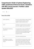 Comprehensive Guide to Systems Engineering&comma;&NewLine;ASEP&comma; and Research Resources Exam &vert; Questions&NewLine;with 100&percnt; Correct Answers &vert; Verified &vert; Latest&NewLine;Update 2026&sol;2027