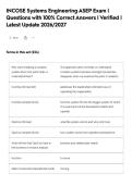 INCOSE Systems Engineering ASEP Exam &vert;&NewLine;Questions with 100&percnt; Correct Answers &vert; Verified &vert;&NewLine;Latest Update 2026&sol;2027