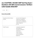 ALL CHAPTERS- INCOSE CSEP Test Prep Exam &vert;&NewLine;Questions with 100&percnt; Correct Answers &vert; Verified &vert;&NewLine;Latest Update 2026&sol;202