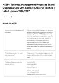 ASEP - Technical Management Processes Exam &vert;&NewLine;Questions with 100&percnt; Correct Answers &vert; Verified &vert;&NewLine;Latest Update 2026&sol;2027