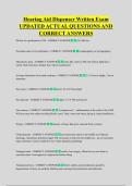 Hearing Aid Dispenser Written Exam &NewLine;UPDATED ACTUAL QUESTIONS AND &NewLine;CORRECT ANSWERS