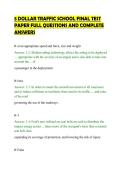 5 DOLLAR TRAFFIC SCHOOL FINAL TEST&NewLine;PAPER FULL QUESTIONS AND COMPLETE&NewLine;ANSWERS&NewLine;