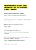 5 DOLLAR TRAFFIC SCHOOL FINAL&NewLine;UPDATED ACTUAL QUESTIONS AND&NewLine;CORRECT ANSWERS&NewLine;