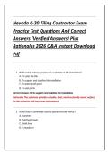 Nevada C-20 Tiling Contractor Exam &NewLine;Practice Test Questions And Correct &NewLine;Answers &lpar;Verified Answers&rpar; Plus &NewLine;Rationales 2026 Q&A Instant Download &NewLine;Pdf 
