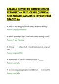ACEABLE DRIVERS ED COMPREHENSIVE&NewLine;EXAMINATION TEST SOLVED QUESTIONS&NewLine;AND ANSWERS ACCURATE REVIEW SHEET&NewLine;GRADED A&plus;